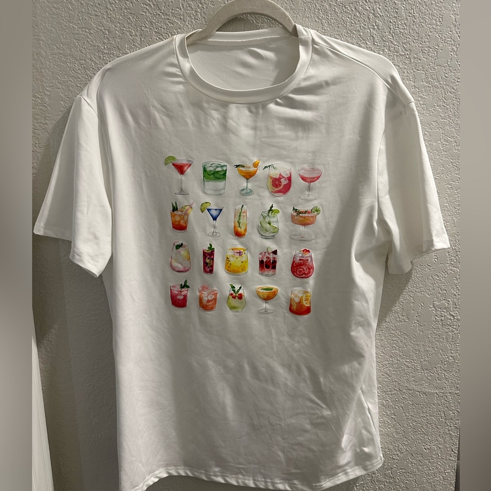 White T-Shirt with Colorful Cocktail Print
